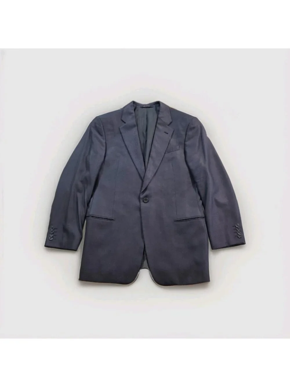 Armani Collezioni Slim Wool Silk Blazer US 42R Navy Blue Textured 1B Designer